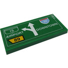 LEGO Green Tile 2 x 4 with Road sign with 'DOWNTOWN' and 'AIRPORT' Sticker (87079)