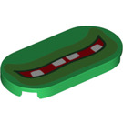 LEGO Green Tile 2 x 4 with Rounded Ends with Mouth with Teeth (66857 / 94411)