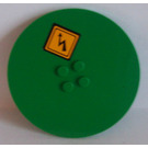 LEGO Green Tile 8 x 8 Round with 2 x 2 Center Studs with Electricity Danger Sign Sticker (6177)