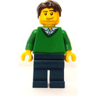 LEGO Green V-Neck Sweater, Dark Blauw Poten, Dark Brown Kort Haar, Stubble minifiguur
