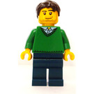 LEGO Grøn V-Neck Sweater, Dark Blå Ben, Dark Brun Kort hår, Skægstub Minifigur