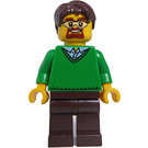 LEGO Grün V-Neck Pullover, Dark Braun Beine, Dark Braun Kurz Zerzaustes Haar, Bart, Safety Schutzbrille Minifigur