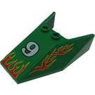 LEGO Grün Windschutzscheibe 6 x 4 x 1.3 mit "9" und Flames Aufkleber (6152)