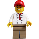 LEGO Hot Dog Vendor with Chef Shirt and Red Cap with Dark Tan Legs Minifigure