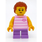 LEGO Kid, Female - Bright Pink T-Shirt met Strepen, Medium Lavender Kort Poten minifiguur