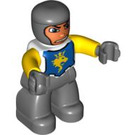 LEGO Knight with White and Blue top Duplo Figure with Yellow Arms and Gray Hands