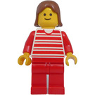 LEGO Lady with Horizontal Red Lines and Brown Hair Minifigure