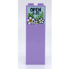 LEGO Lavendel Steen 1 x 2 x 5 met 'OPEN 8-20' en Wit Bloemen Sticker met noppenhouder (2454)
