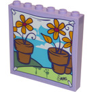 LEGO Lavendel Panel 1 x 6 x 5 mit Blumen im pots Aufkleber (59349)
