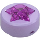 LEGO Lavender Tile 1 x 1 Round with Raised Transparent Dark Pink Star (72046)