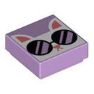 LEGO Lavender Tile 1 x 1 with Cat with Sunglasses with Groove (3070 / 101639)