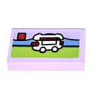 LEGO Lavender Tile 1 x 2 with bus Sticker with Groove (3069)