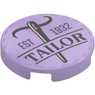 LEGO Lavender Tile 2 x 2 Round with "EST 1932 tailor" with Bottom Stud Holder (14769 / 102493)