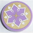 LEGO Lavender Tile 2 x 2 Round with Lavender Star with White Border and White Leaves Sticker with Bottom Stud Holder (14769)