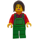 LEGO Lawn Worker in Green Overalls with Dark Brown Hair Minifigure