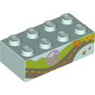 LEGO Helles Aqua Backstein 2 x 4 mit Highway und Peace Logo (3001 / 96119)