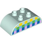 LEGO Light Aqua Duplo Brick 2 x 4 with Curved Sides with Green and Blue and Yellow Squares (98223 / 105458)