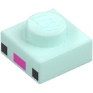 LEGO Lys aqua Plate 1 x 1 med Svart og Magenta Firkanter (3024 / 103721)