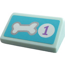 LEGO Light Aqua Slope 1 x 2 (31°) with Dog Bone and Number 1 Sticker (85984)