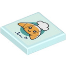 LEGO Light Aqua Tile 2 x 2 with Croissant Chef Sticker with Groove (3068)
