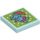 LEGO Light Aqua Tile 2 x 2 with Elephant and Umbrella Sticker with Groove (3068)