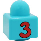 LEGO Lichtblauw Primo Steen 1 x 1 met Number '3' en 3 Bloemen Aan opposite Kant (31000)