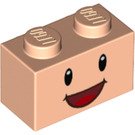 LEGO Leichtes Fleisch Backstein 1 x 2 mit Bolzen auf Eins Seite mit Smiley Gesicht mit Unterrohr (11211 / 72282)