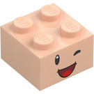 LEGO Light Flesh Brick 2 x 2 with Toad Face with Open Mouth Smile and Wink (3003 / 94666)