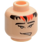 LEGO Light Flesh Minifigure Head with Black and Red Hair on Forehead and Lopsided Open Mouth (Safety Stud) (3626 / 63163)