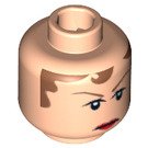 LEGO Light Flesh Minifigure Head with Brown Hair on Forehead and Thin Pointed Eyebrows (Safety Stud) (3626)