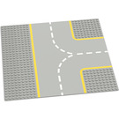 LEGO Light Gray Baseplate 32 x 32 with Road with 9-Stud T Intersection with Yellow Lines and Central Divider