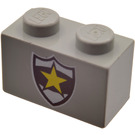 LEGO Lichtgrijs Steen 1 x 2 met Badge met buis aan de onderzijde (3004)