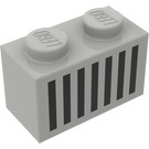 LEGO Lys grå Kloss 1 x 2 med Svart Gitter med bunnrør (3004)