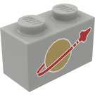 LEGO Lys grå Kloss 1 x 2 med Classic Space logo med bunnrør (3004)