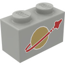 LEGO Light Gray Brick 1 x 2 with Classic Space Logo with Bottom Tube (3004)