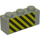 LEGO Light Gray Brick 1 x 3 with Black and Yellow Danger Stripes Sticker (3622)
