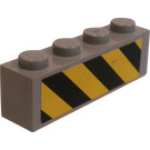 LEGO Lichtgrijs Steen 1 x 4 met Danger Strepen Sticker (3010)