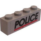 LEGO Hellgrau Backstein 1 x 4 mit Polizei Logo Aufkleber (Transparenter Hintergrund) (3010)
