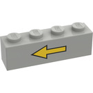 LEGO Vaaleanharmaa Palikka 1 x 4 jossa Keltainen Vasen Nuoli ja Musta Border (3010)