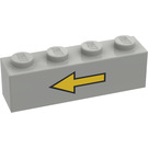 LEGO Light Gray Brick 1 x 4 with Yellow Left Arrow and Black Border (3010)