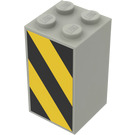 LEGO Light Gray Brick 2 x 2 x 3 with Yellow and Black Danger Stripes (right) Sticker (30145)
