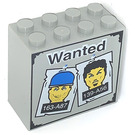LEGO Light Gray Brick 2 x 4 x 3 with Wanted and Heads and 163-A87 and 139-A56 Pattern (30144)