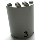 LEGO Light Gray Cylinder 2 x 4 x 4 Half with "3" Sticker (6218)
