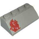 LEGO Light Gray Slope 2 x 4 (45°) with Red Gryphon (left ) with Rough Surface (3037 / 44562)