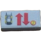 LEGO Hellgrau Fliese 1 x 2 mit Auto, Oben und Nieder Arrows und '2' Aufkleber mit Nut (3069)