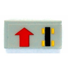 LEGO Light Gray Tile 1 x 2 with Straight Arrow and Car Sticker with Groove (3069)