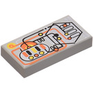 LEGO Light Gray Tile 1 x 2 with UFO Electronic Circuitry with Groove (3069)