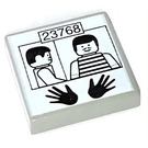 LEGO Light Gray Tile 2 x 2 with Prisoner Mug Shot, Hand Prints and '23768' with Groove (3068)