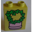 LEGO Light Lime Duplo Brick 1 x 2 x 2 with Plant without Bottom Tube (4066 / 42657)