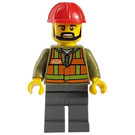 LEGO Lumière Orange Gilet de sécurité, Dark Stone Gris Jambes, Rouge Construction Casque, Noir Barbe Minifigurine